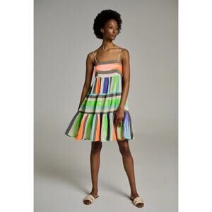 Devotion Twins Joy Bright Multicolor Cotton Tiered Stripe Mini Dress S $248